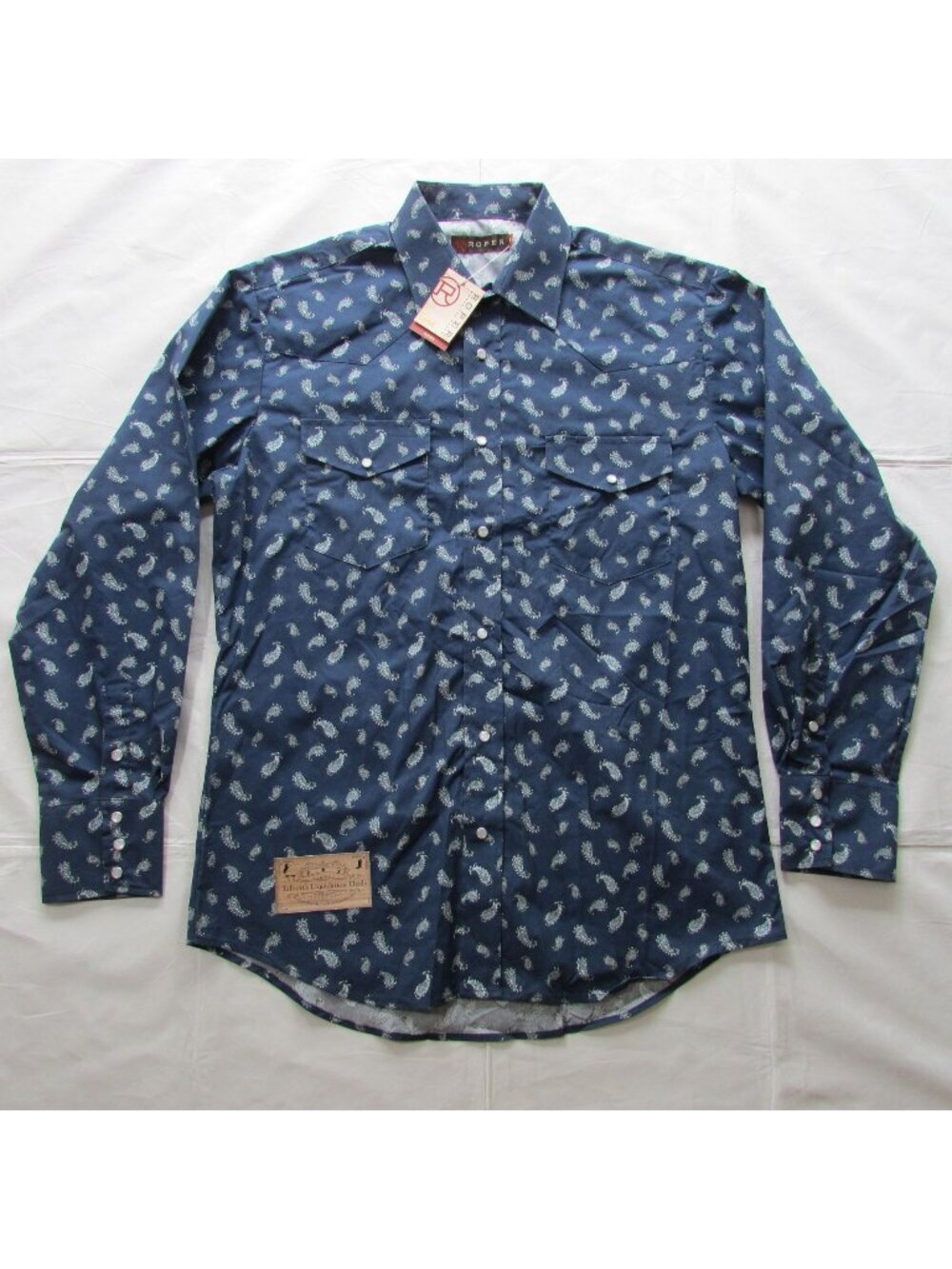 Roper Men's Medium Long Sleeve Paisley Print Snap Shirt Blue